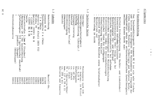 Taschendiktiergerät MC8 - 01588; Assmann, W., GmbH; (ID = 1233934) R-Player