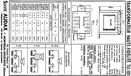 Transformateur Push-Pull pour EL84 TU101; Audax; Montreuil (ID = 1424776) Radio part