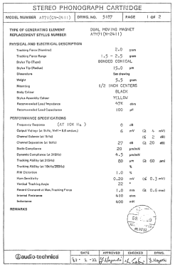 Dual Moving Magnet Phono Cartridge AT71 ; Audio-Technica (ID = 2855850) Microfono/PU
