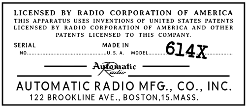 614X ; Automatic Radio Mfg. (ID = 3009247) Radio