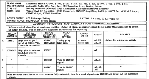 F-151 ; Automatic Radio Mfg. (ID = 239112) Car Radio