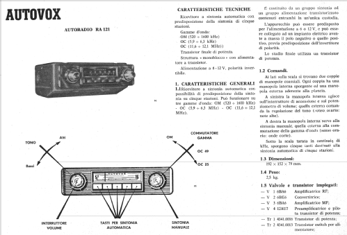 RA121; Autovox SPA; Roma (ID = 993872) Car Radio