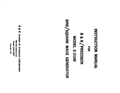 Sine/Square Wave Generator E-310B; B&K Precision, (ID = 2049947) Equipment