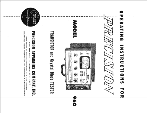 Transistor and Crystal Diode Tester 960; B&K Precision, (ID = 2649110) Equipment