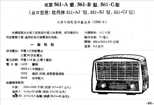 Peony 牡丹 551-AJ; Beijing 北京无线电器材厂 (ID = 789011) Radio