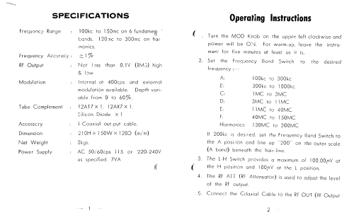 RF Signal Generator TY-85; Belco, Tokyo (ID = 1968065) Equipment