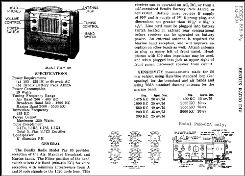 Airmarine Portable PAR-80 and PAR-80A ; Bendix Radio (ID = 324232) Radio