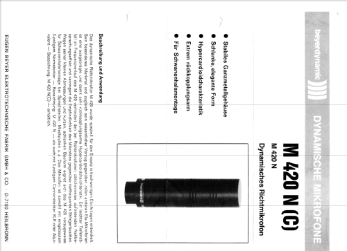 Dynamisches Richtmikrofon M 420 N ; Beyer; Berlin, (ID = 1782880) Microphone/PU