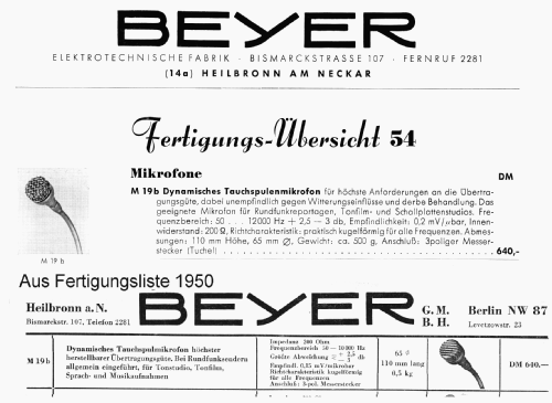Dynamisches Tauchspulenmikrofon M19b; Beyer; Berlin, (ID = 2907198) Micrófono/PU