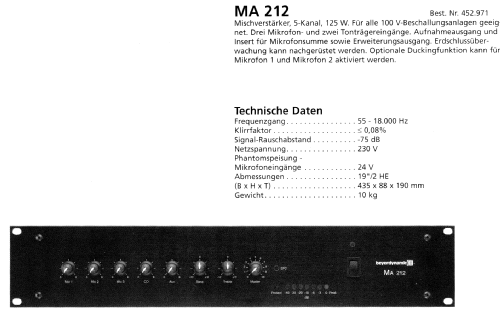 Mischverstärker MA 212; Beyer; Berlin, (ID = 1831715) Ampl/Mixer