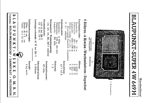 4W649H - 4W649H/B; Blaupunkt Ideal, (ID = 103426) Radio