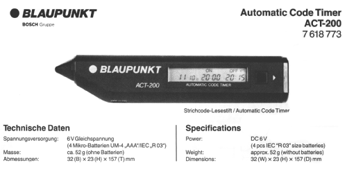 Automatic Code Timer ACT-200; Blaupunkt Ideal, (ID = 1282275) Misc