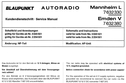 Emden V 7.632.380 ab 2254501; Blaupunkt Ideal, (ID = 1553642) Car Radio