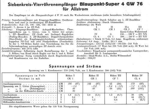 Großsuper 4GW76; Blaupunkt Ideal, (ID = 13778) Radio