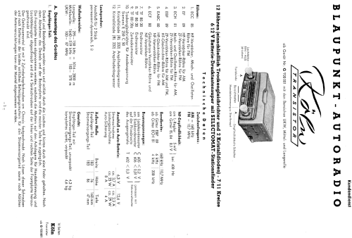 Köln Transistor ab G 920001; Blaupunkt Ideal, (ID = 652132) Car Radio