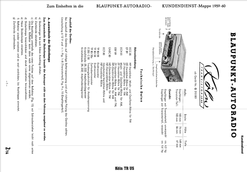 Köln Transistor US 3898 ab G 310001; Blaupunkt Ideal, (ID = 876799) Car Radio