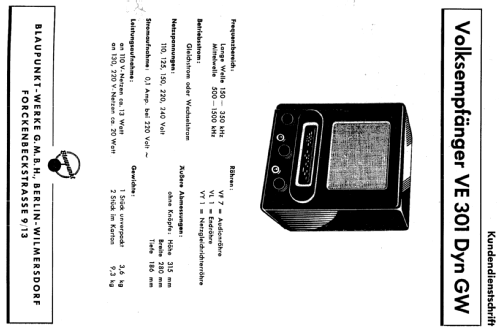 Volksempfänger VE 301 Dyn GW; Blaupunkt Ideal, (ID = 1843678) Radio