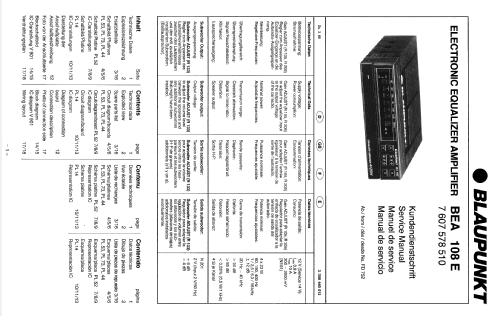 Electronic Equalizer Amplifier BEA 108 E 7.607.578.510; Blaupunkt Ideal, (ID = 2045976) Ampl/Mixer