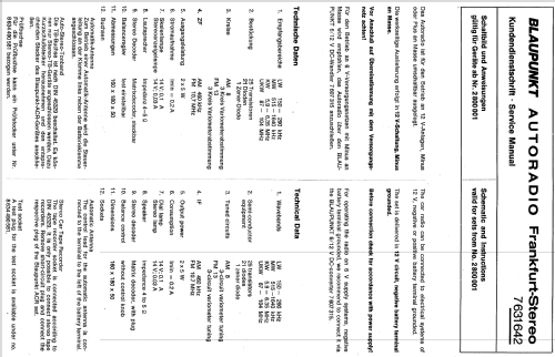 Frankfurt Stereo 7.631.642 ab 2800001; Blaupunkt Ideal, (ID = 2666260) Autoradio