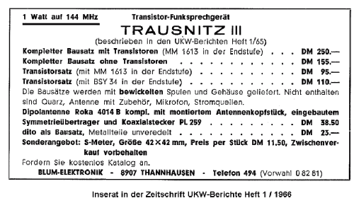 UKW Funkgerät Trausnitz III; Blum-Elektronik; (ID = 803652) Amat TRX