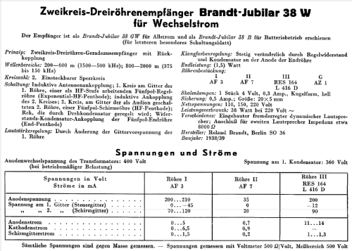 Jubilar 38W; Brandt Roland Brandt (ID = 272274) Radio