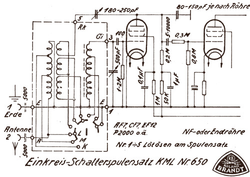 Einkreis Schalter-Spulensatz KML650; Brandt Roland Brandt (ID = 3204059) mod-past25