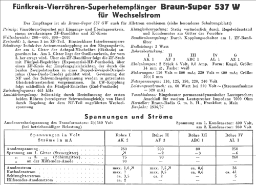 Super 537W; Braun; Frankfurt (ID = 276108) Radio