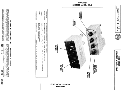 A100 Pre-Amplifier-Equalizer ; Brociner Electronics (ID = 437294) Verst/Mix