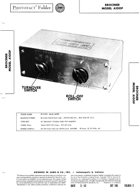 A100P Audio Pre-Amplifier ; Brociner Electronics (ID = 3148884) Ampl/Mixer