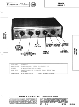 High Quality Audio Amplifier Model 7; Brook Electronics (ID = 3239926) Ampl/Mixer