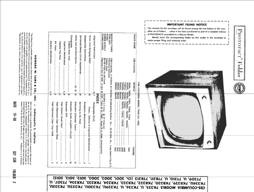 7K330U Ch= 3002; CBS-Columbia Inc.; (ID = 1996265) Televisore