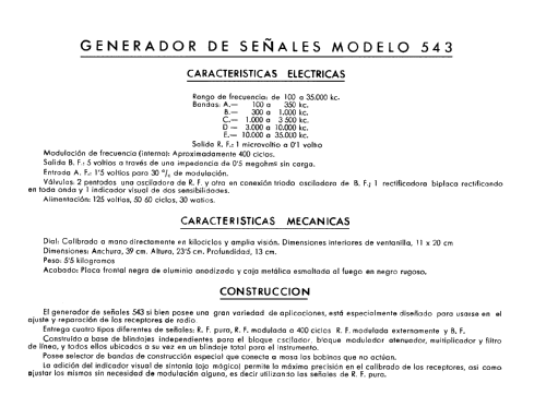 Generador de señales 543; Celbor, Laboratorios (ID = 1901697) Equipment