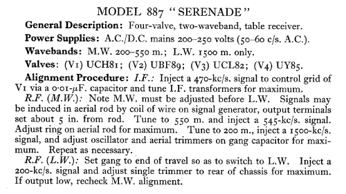 Serenade 887; Champion Electric, (ID = 578803) Radio