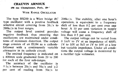 Wide Range Oscillator HS200; Chauvin & Arnoux; (ID = 2764684) Equipment