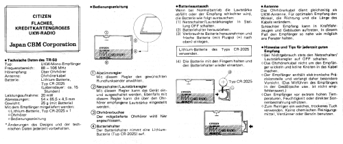 FM Card Radio TR-50 'Kreditkarten-Radio'; Citizen Electronics (ID = 950481) Radio