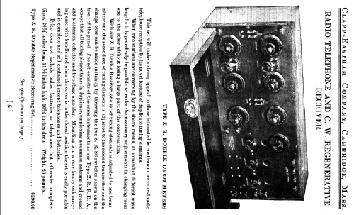 Type Z.R. Double Regenerative Receiving Set 175-600 Meters ; Clapp-Eastham Co.; (ID = 825875) Radio