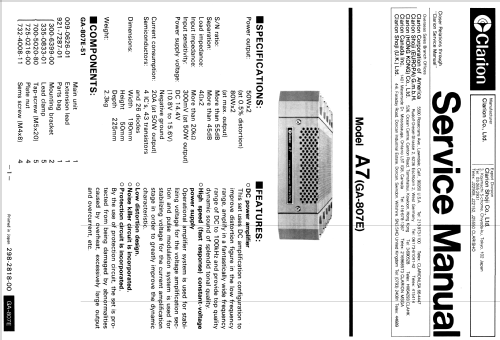 Power-Amp for Cars A7 GA-807E; Clarion Co., Ltd.; (ID = 1972894) Ampl/Mixer