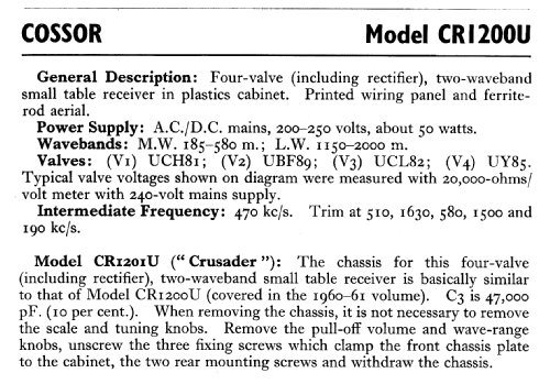 Crusader CR1201U; Cossor, A.C.; London (ID = 598763) Radio