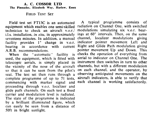 Field Test Set FT13C; Cossor, A.C.; London (ID = 2729830) Equipment