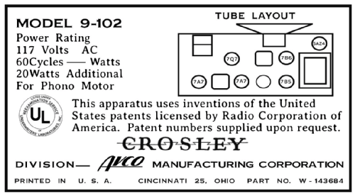 9-102 ; Crosley Radio Corp.; (ID = 3139021) Radio