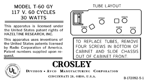 T-60GY Ch= 60T; Crosley Radio Corp.; (ID = 3132430) Radio