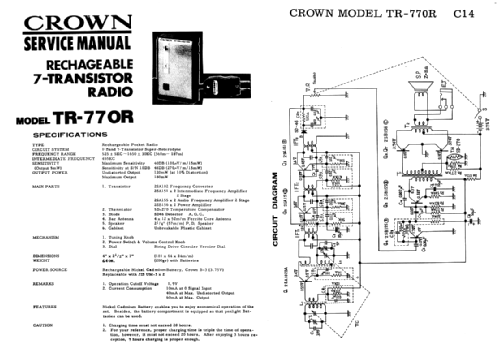 7-Transistor Rechargeable Radio TR-770R; Crown Radio Corp.; (ID = 1684181) Radio
