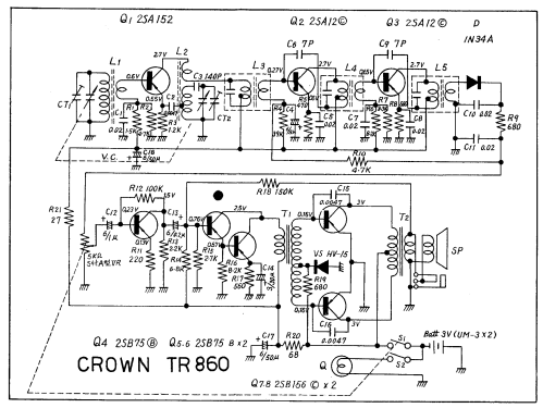 Corona MW/SW 2-Band 8 Transistor TR-860; Crown Radio Corp.; (ID = 2216301) Radio