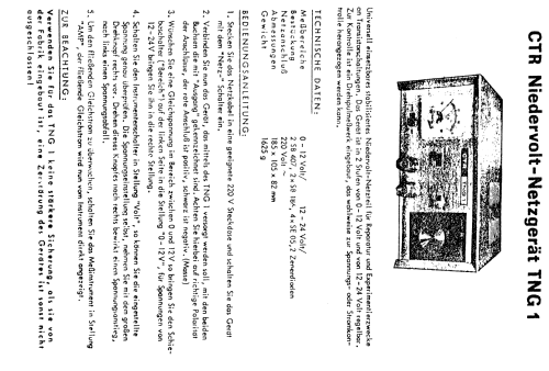 Netzgerät TNG-1; CTR-Elektronik, (ID = 2606912) Equipment