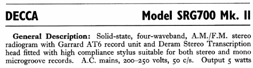 SRG700 MkII; Decca Brand, Samuel (ID = 773124) Radio