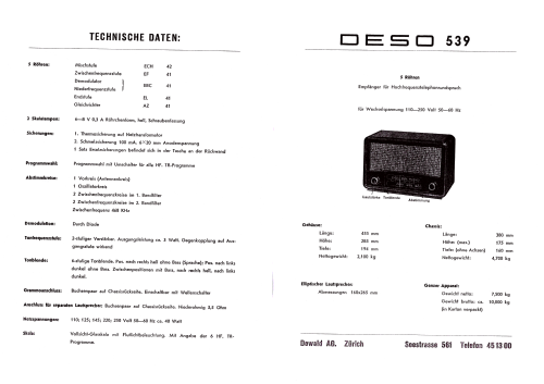 HF-Telefonrundspruch-Gerät 539; Deso, Dewald & Sohn, (ID = 2528940) Radio
