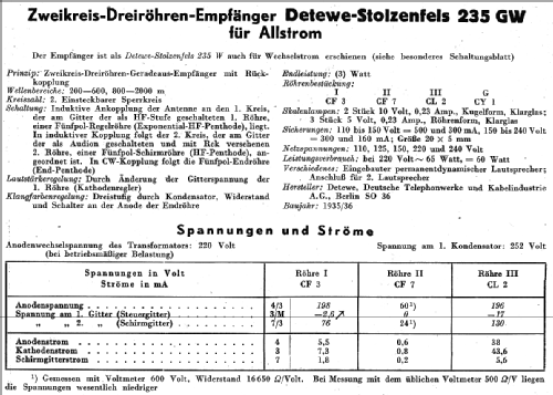 Stolzenfels 235GW; DeTeWe (ID = 14092) Radio