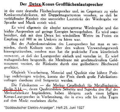 Konus-Flächenlautsprecher ; Detex-Radio J.P. (ID = 1261877) Parleur