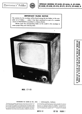 ET-171; DeWald Radio Mfg. (ID = 2933243) Television