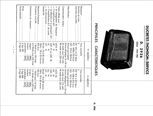 D2926; Ducretet -Thomson; (ID = 1851423) Radio